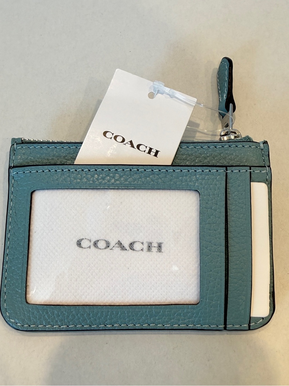 NWT Coach Pebble Leather Essential Mini ID Card Case with Key Ring-LH/Aquamarine - Picture 4 of 4